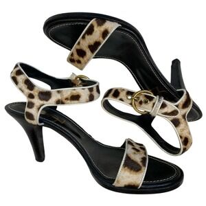 Yves Saint Laurent Ponyhair Animal‎ Print Kitten Heel SandalsSize 38.5 Leopard